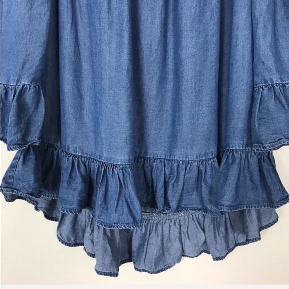 JANE & DELANCEY Blue Chambray Denim Ruffle Top Small Off Shoulder Fall Casual - Picture 5 of 8